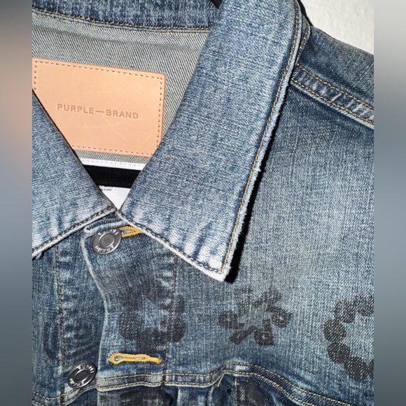 PURPLE BRAND MONOGRAM PRINT FADED DENIM JACKET SIZE LARGE - Picture 8 of 14